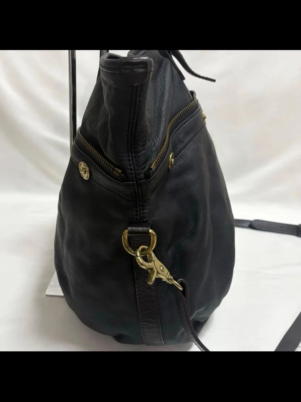 Mulberry Black Leather Shoulder Tote with Brass Hardware
